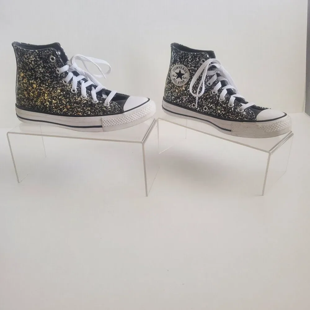 Converse Girls High Top Sneakers 5 Glitter Black Silver Chuck Taylor All Star